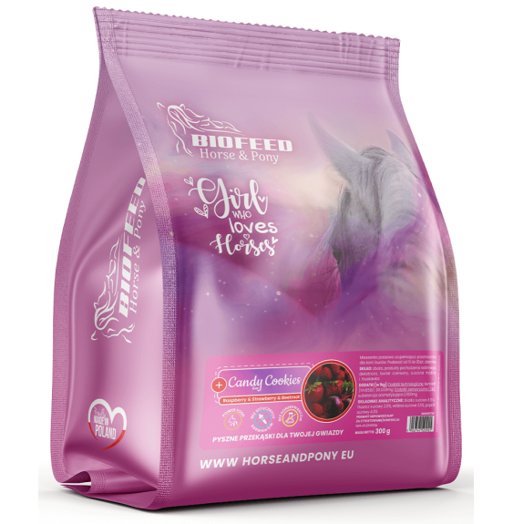Smaczki Candy Cookies Raspberry & Strawberry with beetroot BIOFEED Horse & Pony
